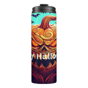 Sinister Jack-o-Lantern Bats Halloween Art Thermal Tumbler