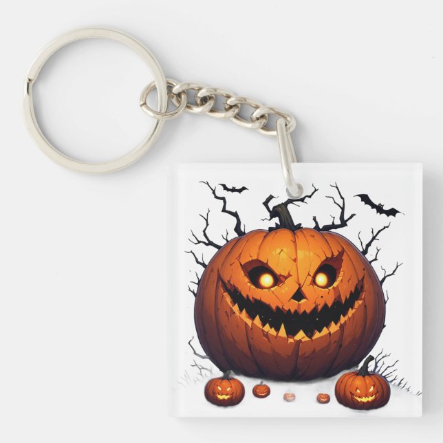 Sinister Jack O Lantern Pumpkin Halloween Night 🎃 Keychain (Front)