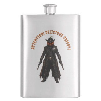Sinister Pumpkin Sheriff Cowboy Jack-o'-Lantern Gr Hip Flask