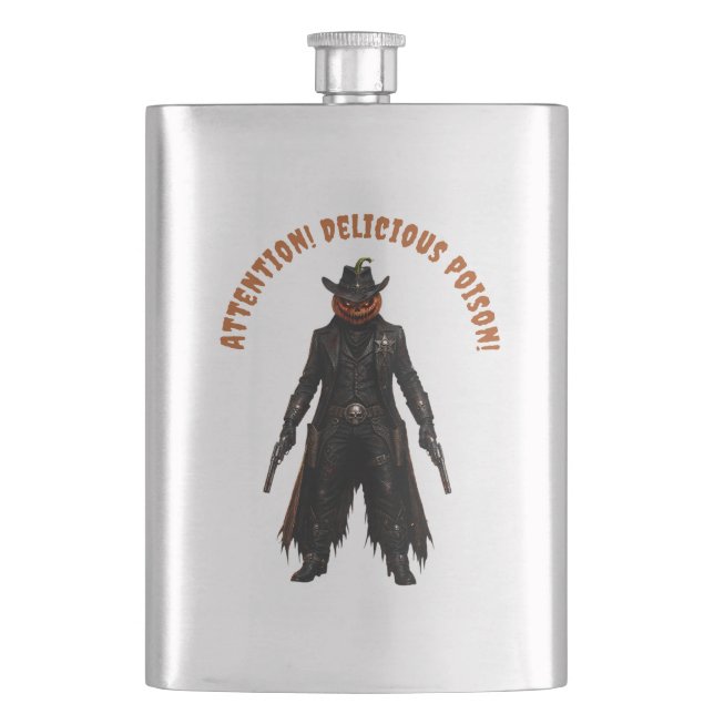 Sinister Pumpkin Sheriff Cowboy Jack-o'-Lantern Gr Hip Flask (Front)
