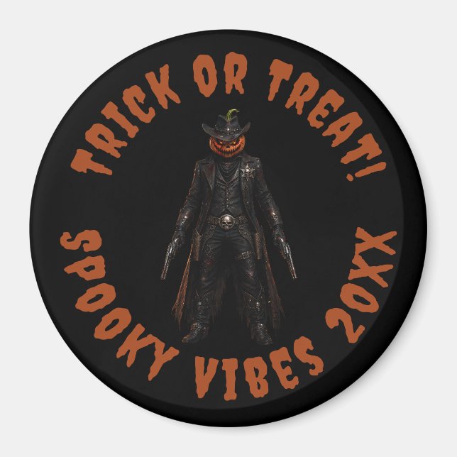 Sinister Pumpkin Sheriff Cowboy Jack-o'-Lantern Gr Magnet (Front)