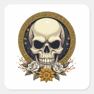 Sinister Skull: A Haunting Fusion Square Sticker