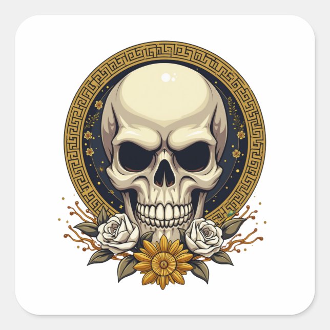 Sinister Skull: A Haunting Fusion Square Sticker (Front)