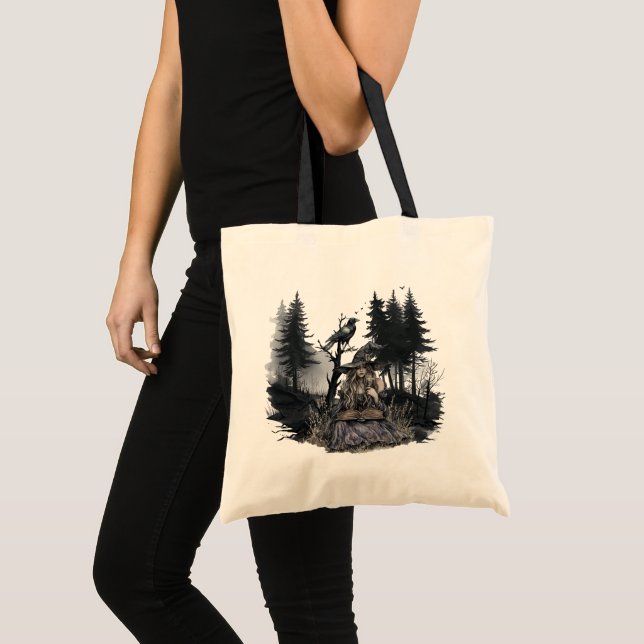 Sinister Witch Casting a Spell in a dark Forest Tote Bag (Front (Product))