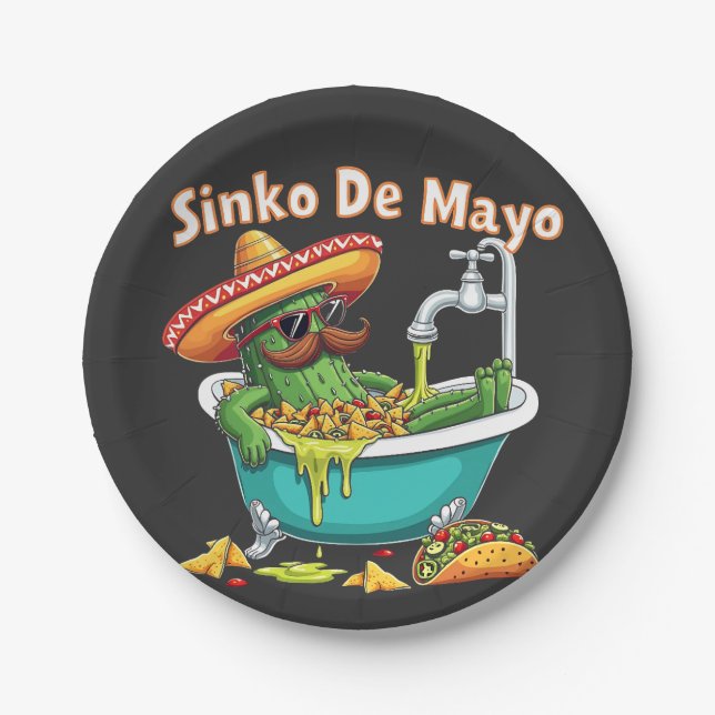 Sinko de Mayo"Funny Cinco de Mayo Cactus  Paper Plate (Front)