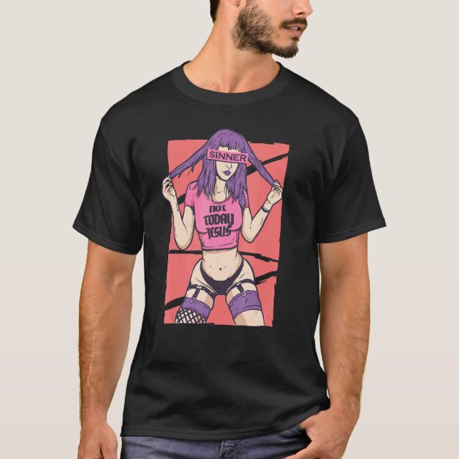 Sinners Not Today Jesus Gothic Girl Satanism Devil T-Shirt (Front)