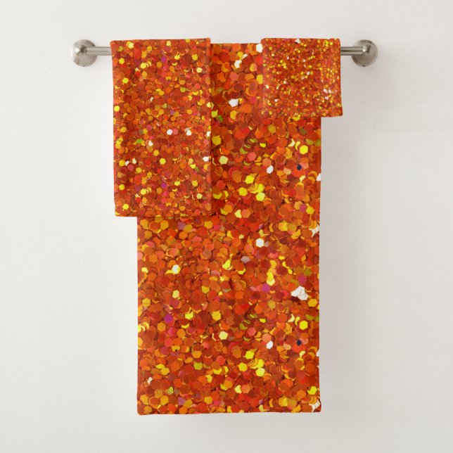Sinopia Orange Glitter Bath Towel Set (Insitu)