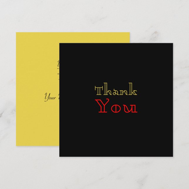 Sinple Black Gold Elegant Gold Red Text Thank You Card (Front/Back)