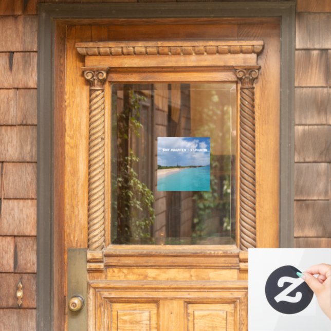 Sint Maarten - St. Martin Beach Scene Window Cling (Home Door)