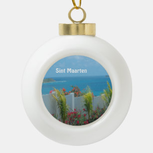 Sint Maarten - St. Martin Ocean Blue Seascape  Cer Ceramic Ball Christmas Ornament