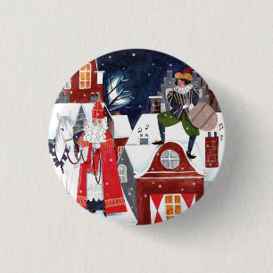 Sinterklaas and Piet on the roofs of Amsterdam 1 Inch Round Button