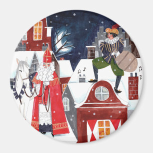 Sinterklaas and Piet on the roofs of Amsterdam But Magnet