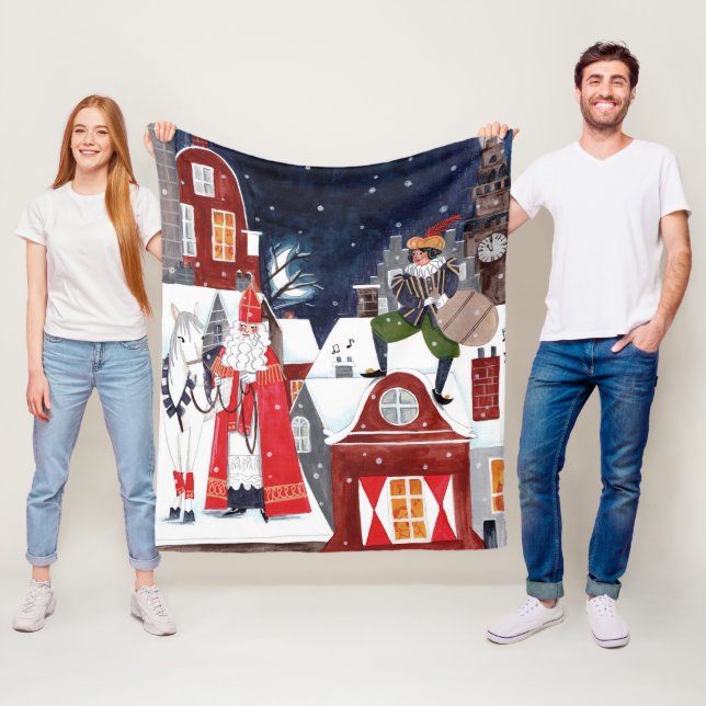 Sinterklaas and Piet on the roofs of Amsterdam Fleece Blanket (In Situ)