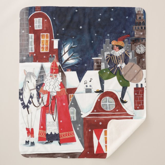 Sinterklaas and Piet on the roofs of Amsterdam Sherpa Blanket (Front)