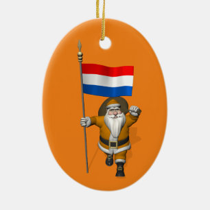 Sinterklaas With Ensign Of The Netherlands Ceramic Ornament