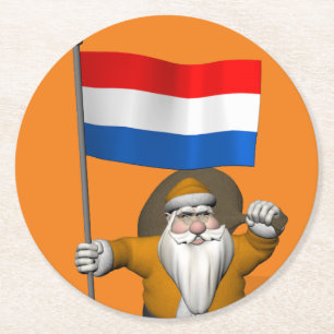 Sinterklaas With Ensign Of The Netherlands Round Paper Coaster
