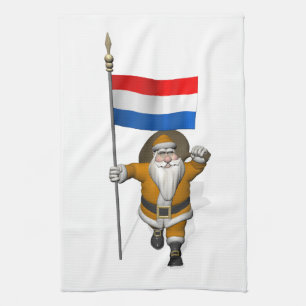 Sinterklaas With Flag Of The Netherlands Kitchen Towel