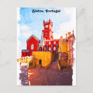 Sintra Portugal City Watercolor Postcard