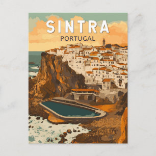 Sintra Portugal Illustration Travel Art Vintage Postcard