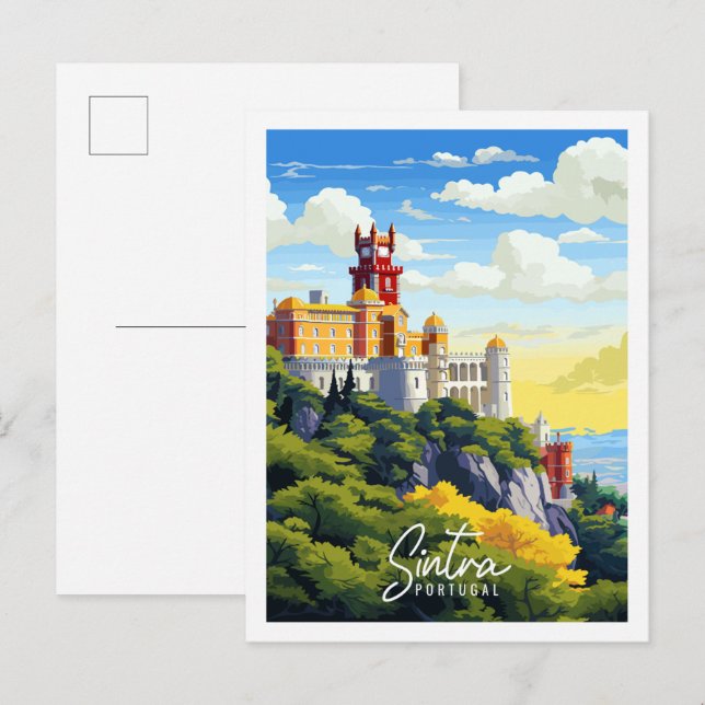 Sintra Portugal vintage travel illustration Postcard (Front/Back)