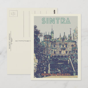 Sintra Regaleira palace illustration Portugal Postcard