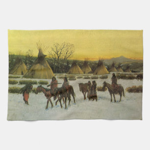 Sioux Camp at Wounded Knee by John Hauser Kitchen Towel