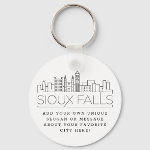Sioux Falls Stylized Skyline   Custom Slogan Keychain