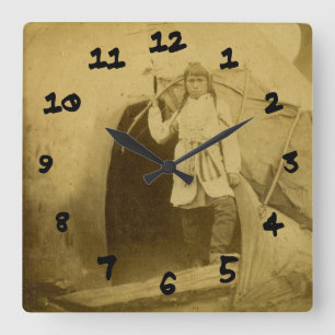 Sioux Hunter with Bow by Tee Pee Square Wall Clock
