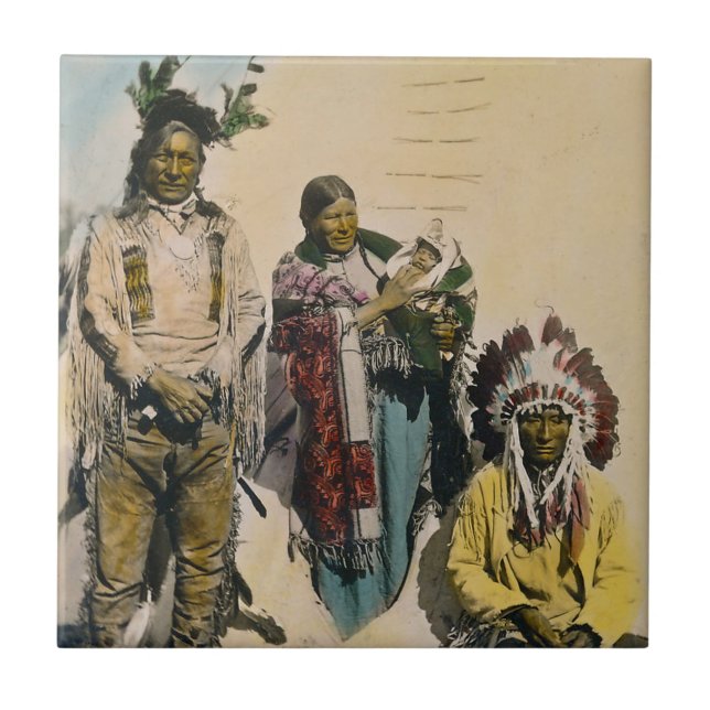 Sioux Indian Grey Eagle and Family Stereoview Tile (Front)