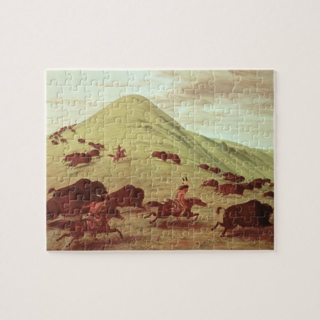 Sioux Indians hunting buffalo, 1835 (oil on canvas Jigsaw Puzzle (Horizontal)