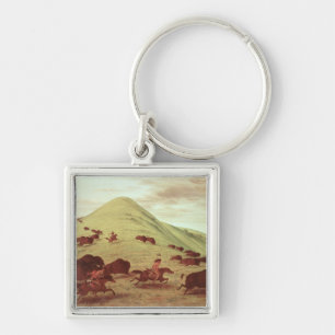 Sioux Indians hunting buffalo, 1835 (oil on canvas Keychain