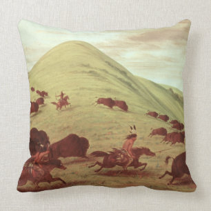 Sioux Indians hunting buffalo, 1835 (oil on canvas Throw Pillow
