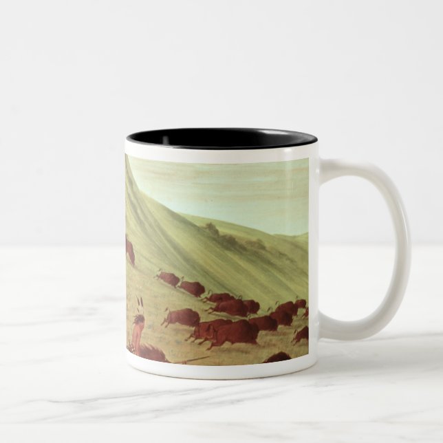 Sioux Indians hunting buffalo, 1835 (oil on canvas Two-Tone Coffee Mug (Right)