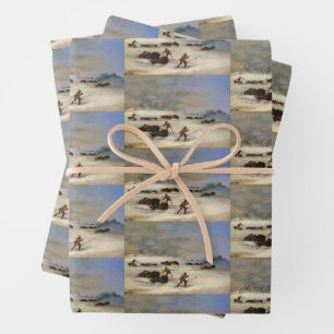 Sioux Indians on Snowshoes Lancing Buffalo Wrapping Paper Sheet