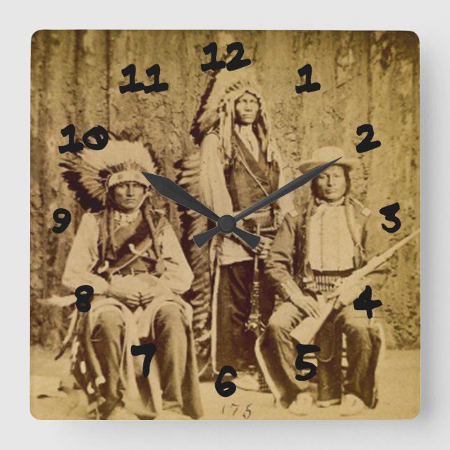 Sioux War Council Vintage Stereoview Square Wall Clock (Front)