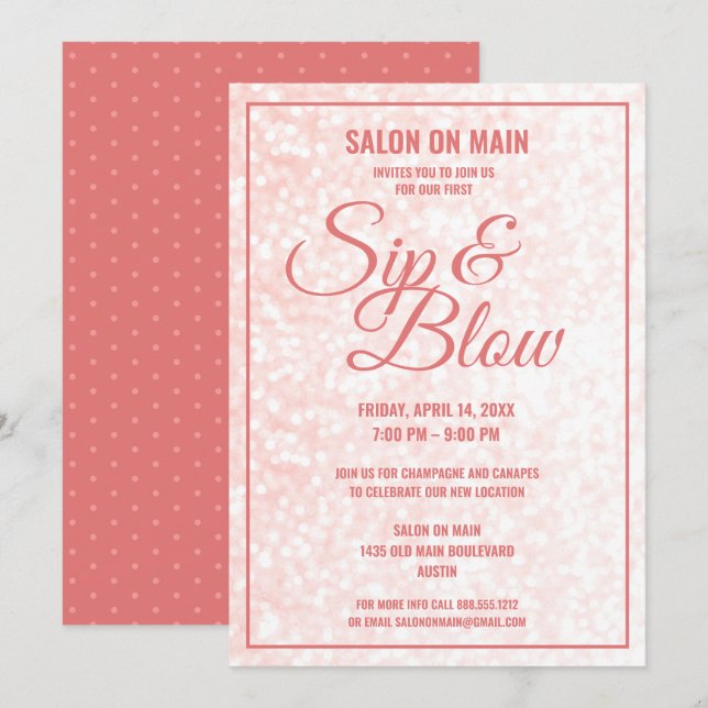 Sip And Blow | Salon Grand Opening Open House Invitation (Front/Back)