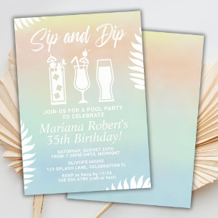 Sip and Dip Pool Party Birthday Party Invitation