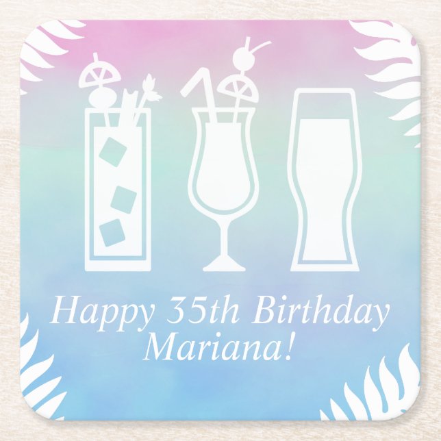 Sip and Dip Pool Party Birthday Party Square Paper Coaster (Front)