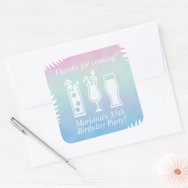Sip and Dip Pool Party Favour Square Sticker (Envelope)