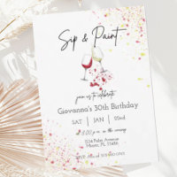 Sip and Paint Wine Painting Birthday Invitation