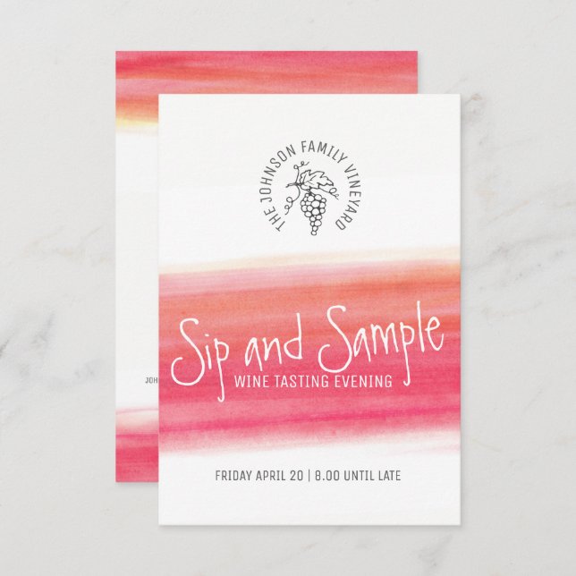 Sip and sample red wine tasting invitations (Front/Back)