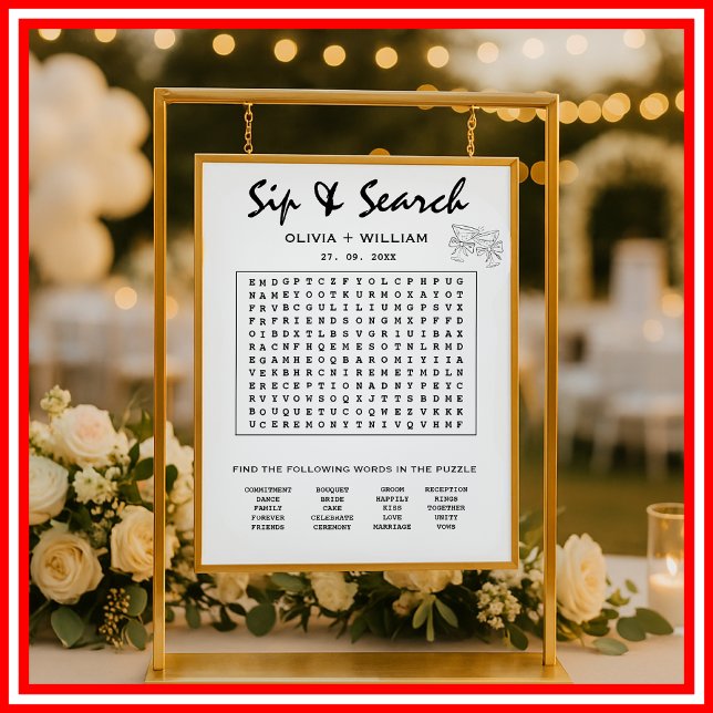 Sip and Search Custom Word Wedding Search Puzzle Poster (Creator Uploaded)