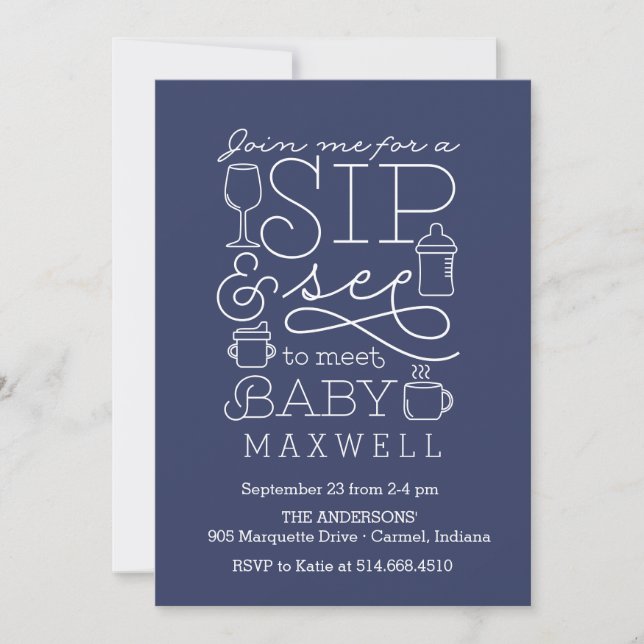 Sip and See Baby Shower Invitations (Devant)