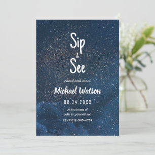 Sip and See Baby Shower, Starry Night Elegant Invitation