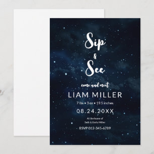 Sip and See Baby Shower, Starry Night Minimalist  Invitation