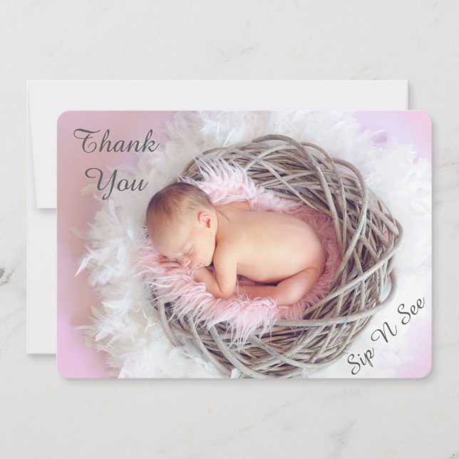 Sip and See Feather Nest Photo Baby Faire-part (Devant)