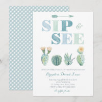 Sip and See for boy with watercolor cacti, gingham