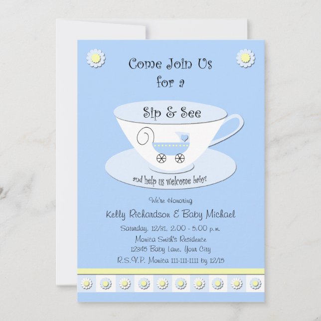 Sip and See Invitations Baby Boy Shower (Front)
