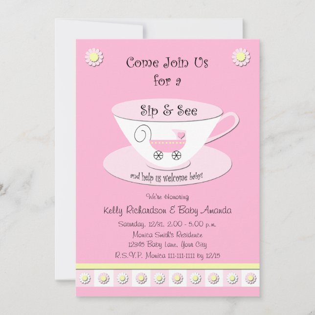 Sip and See Invitations Baby Girl Shower (Front)