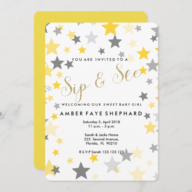 Sip and See invite, new baby, welcome party Invitation (Front/Back)